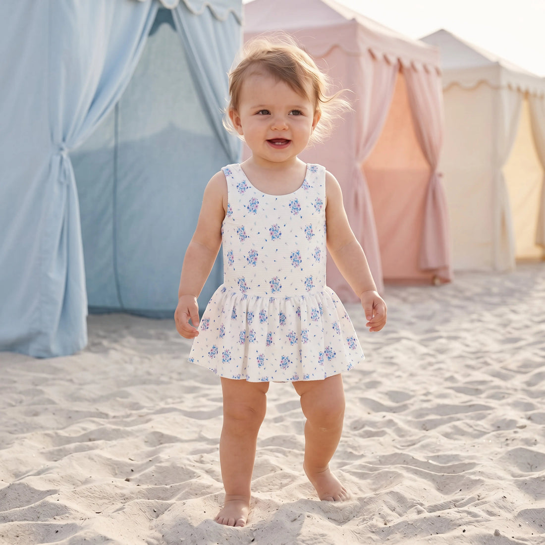 Kalinda Cream Flower Dunes One-Piece Swimsuit for Girls LOUISE MISHA