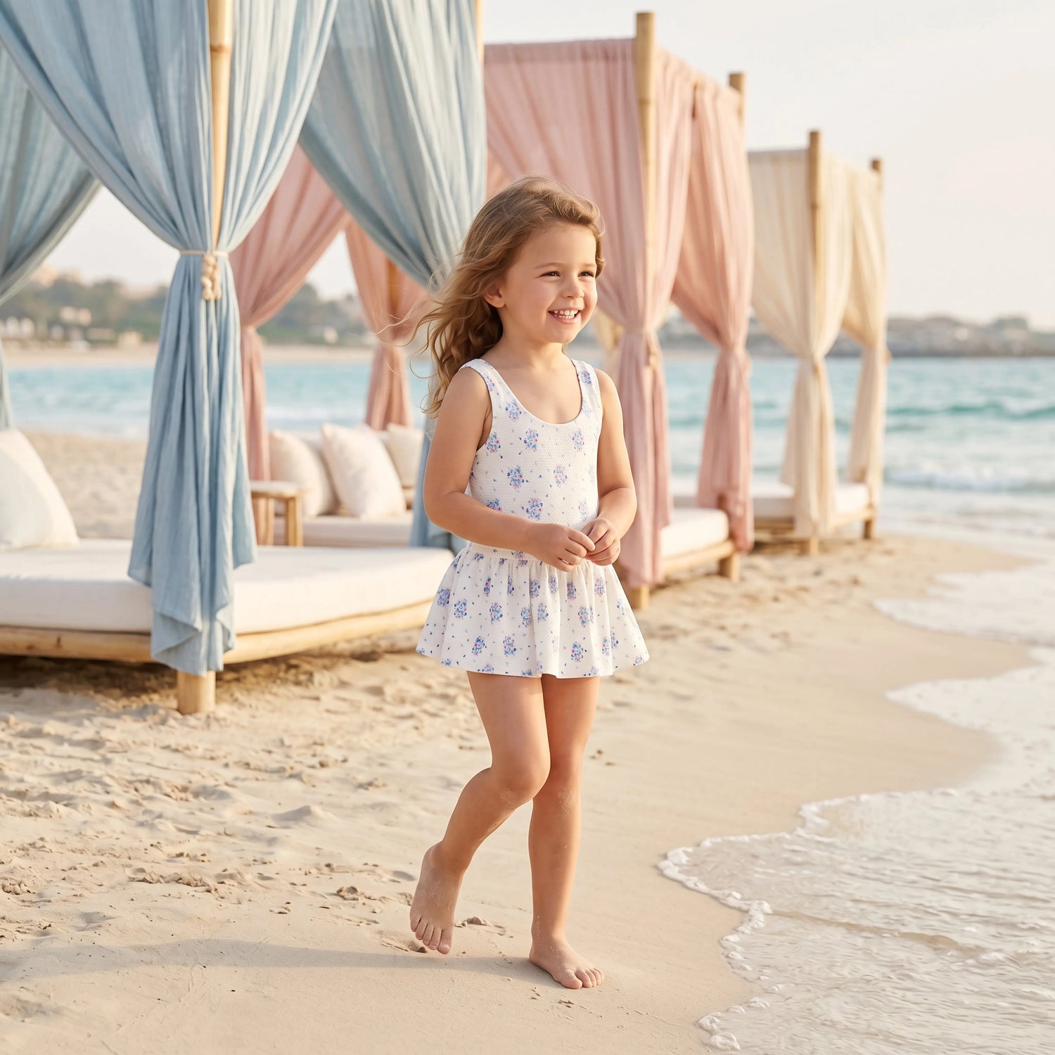 Kalinda Cream Flower Dunes One-Piece Swimsuit for Girls LOUISE MISHA