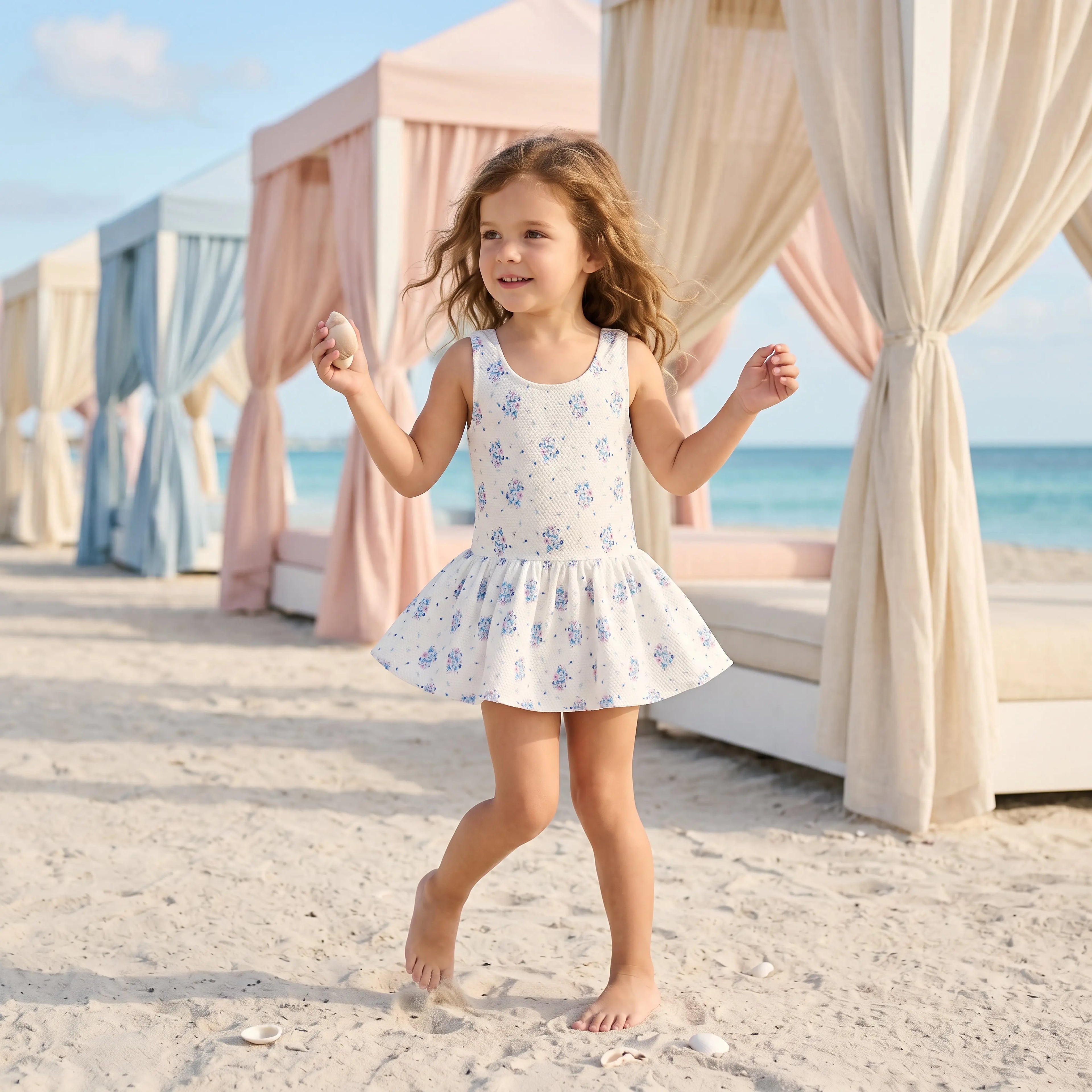 Kalinda Cream Flower Dunes One-Piece Swimsuit for Girls LOUISE MISHA