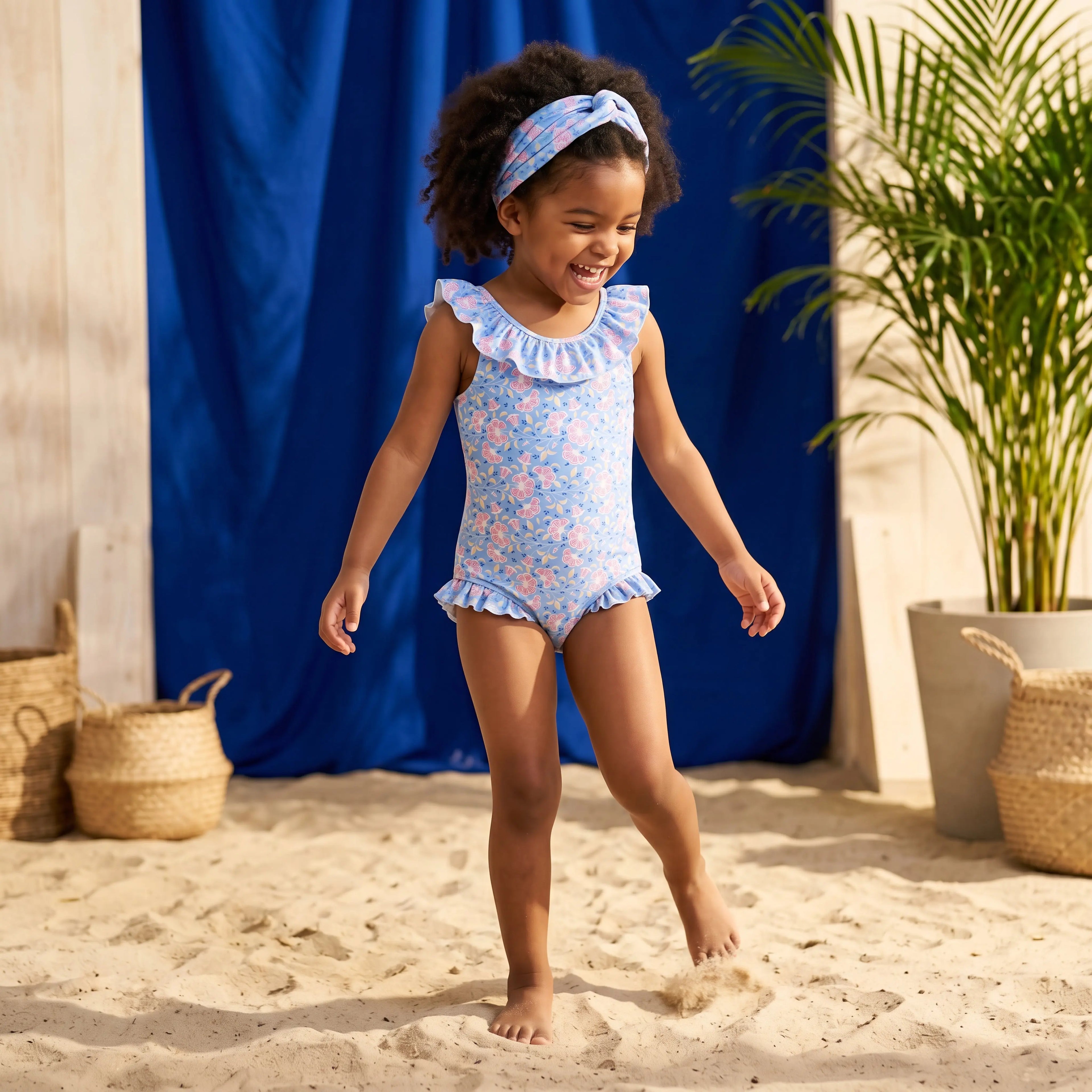 Andrea Blue Hibiscus Bay One-Piece Swimsuit for Girls LOUISE MISHA