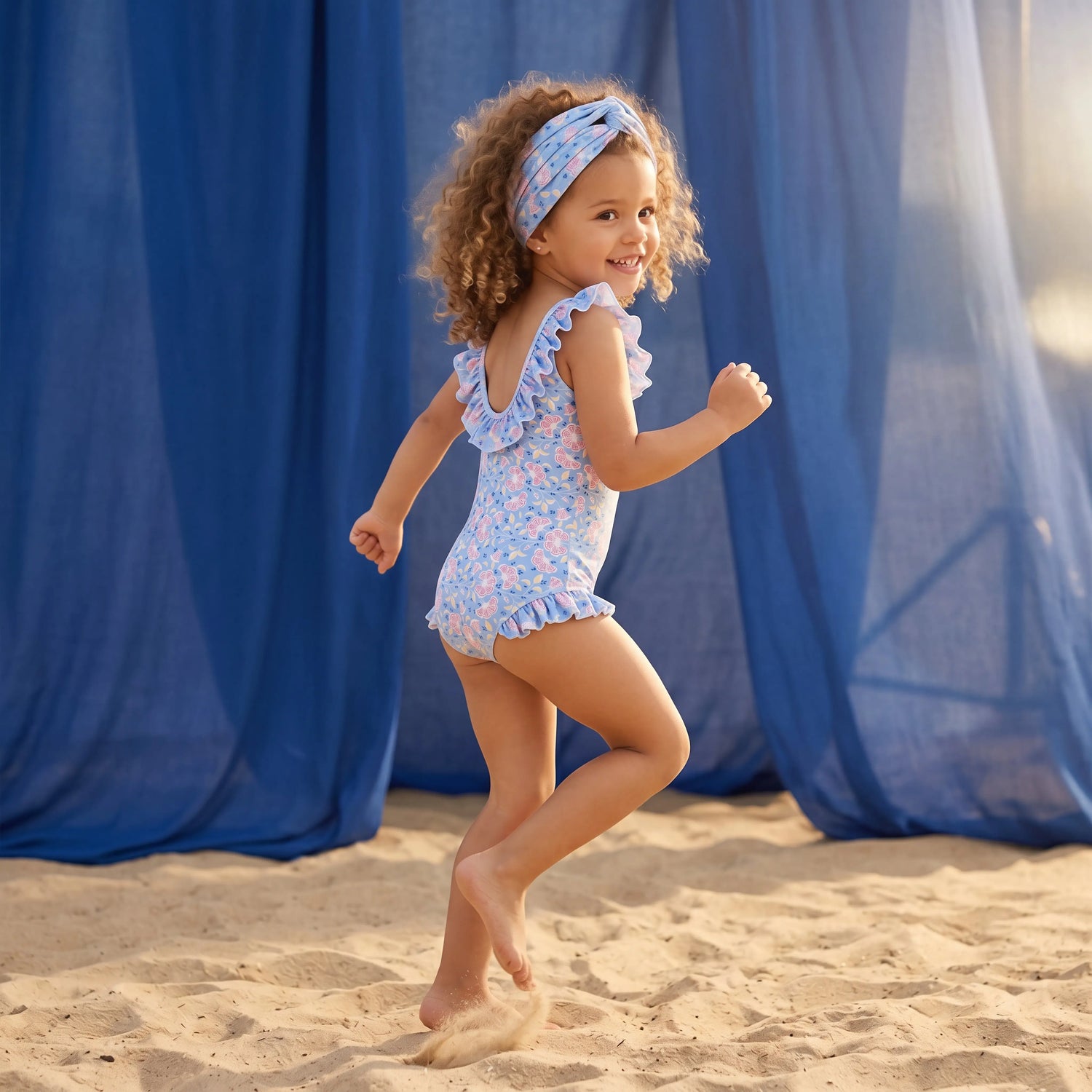 Andrea Blue Hibiscus Bay One-Piece Swimsuit for Girls LOUISE MISHA