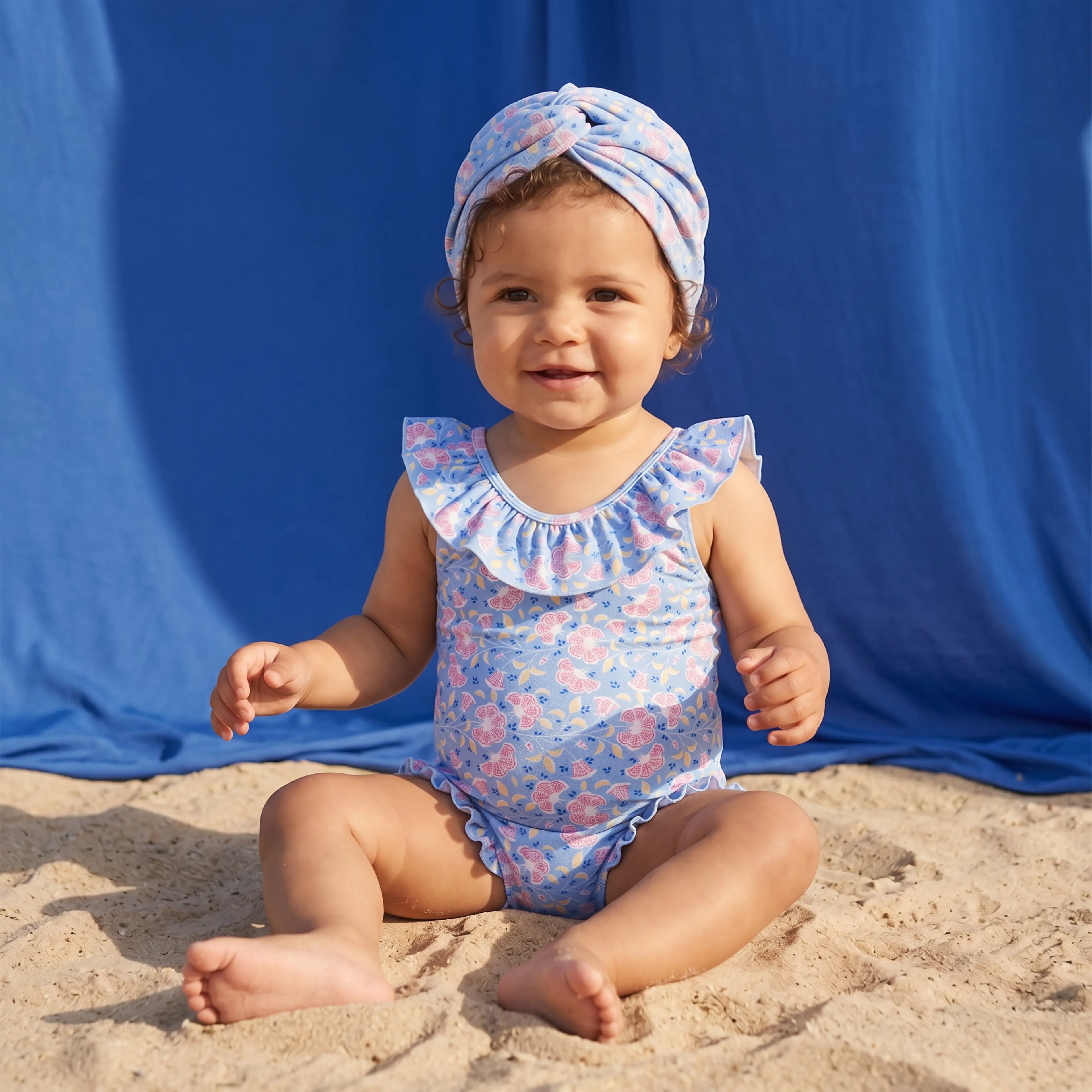 Andrea Blue Hibiscus Bay One-Piece Swimsuit for Girls LOUISE MISHA