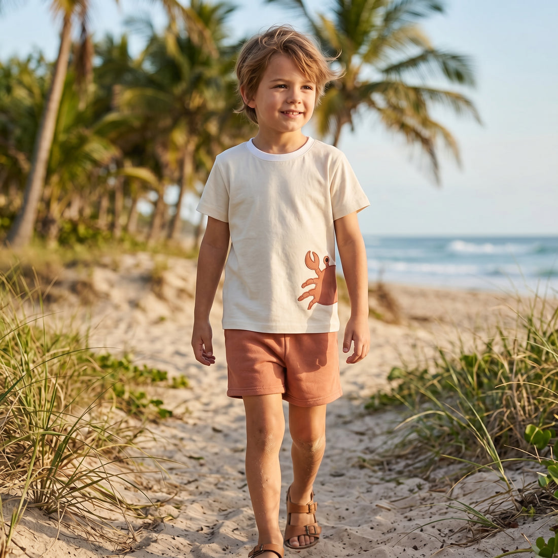 Boys Ilios Embroidered T-Shirt &amp; Pilos Sweat Shorts Set