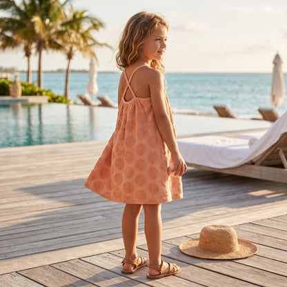 Girls Shell Coral Embossed Terry Dress