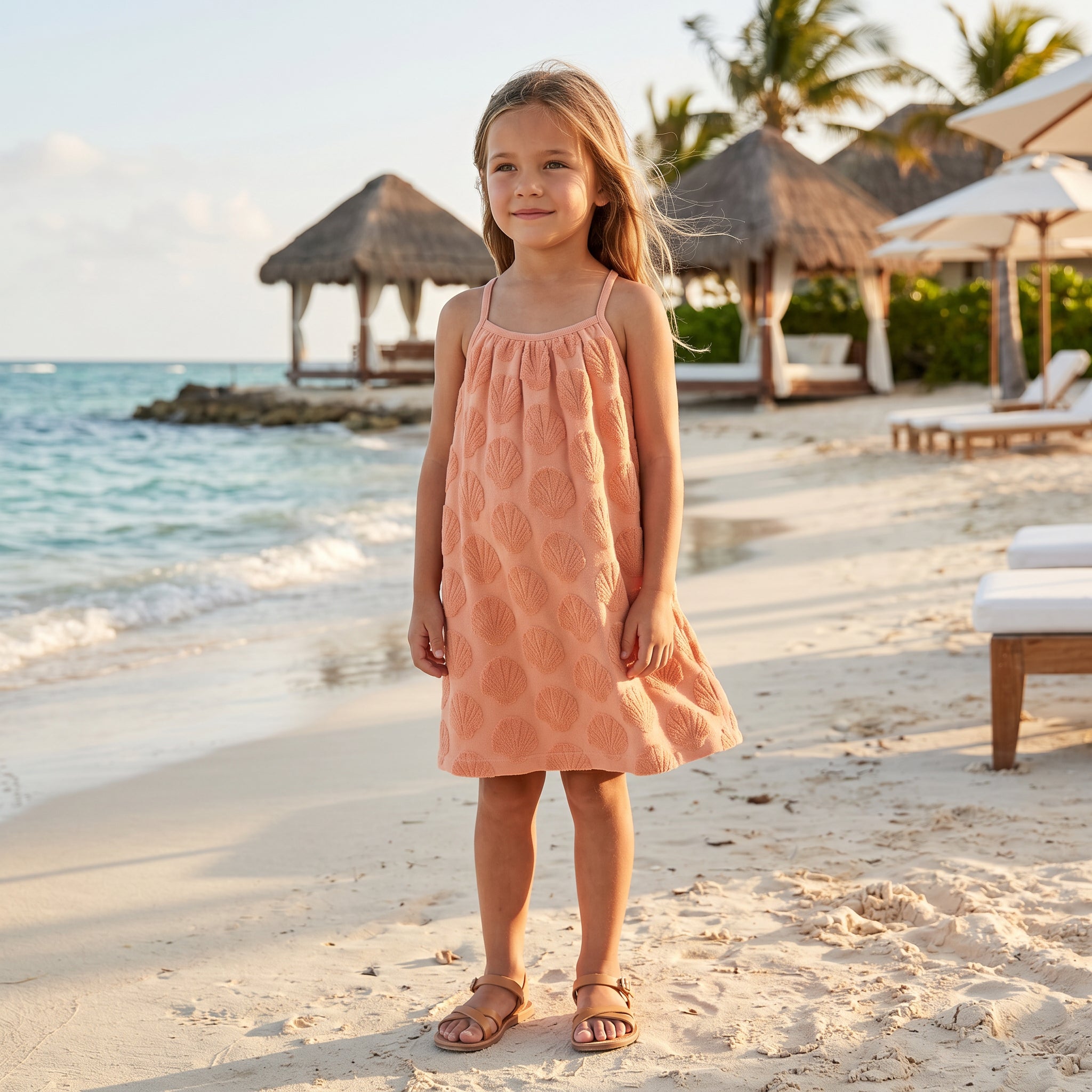 Girls Shell Coral Embossed Terry Dress
