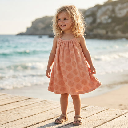 Girls Shell Coral Embossed Terry Dress