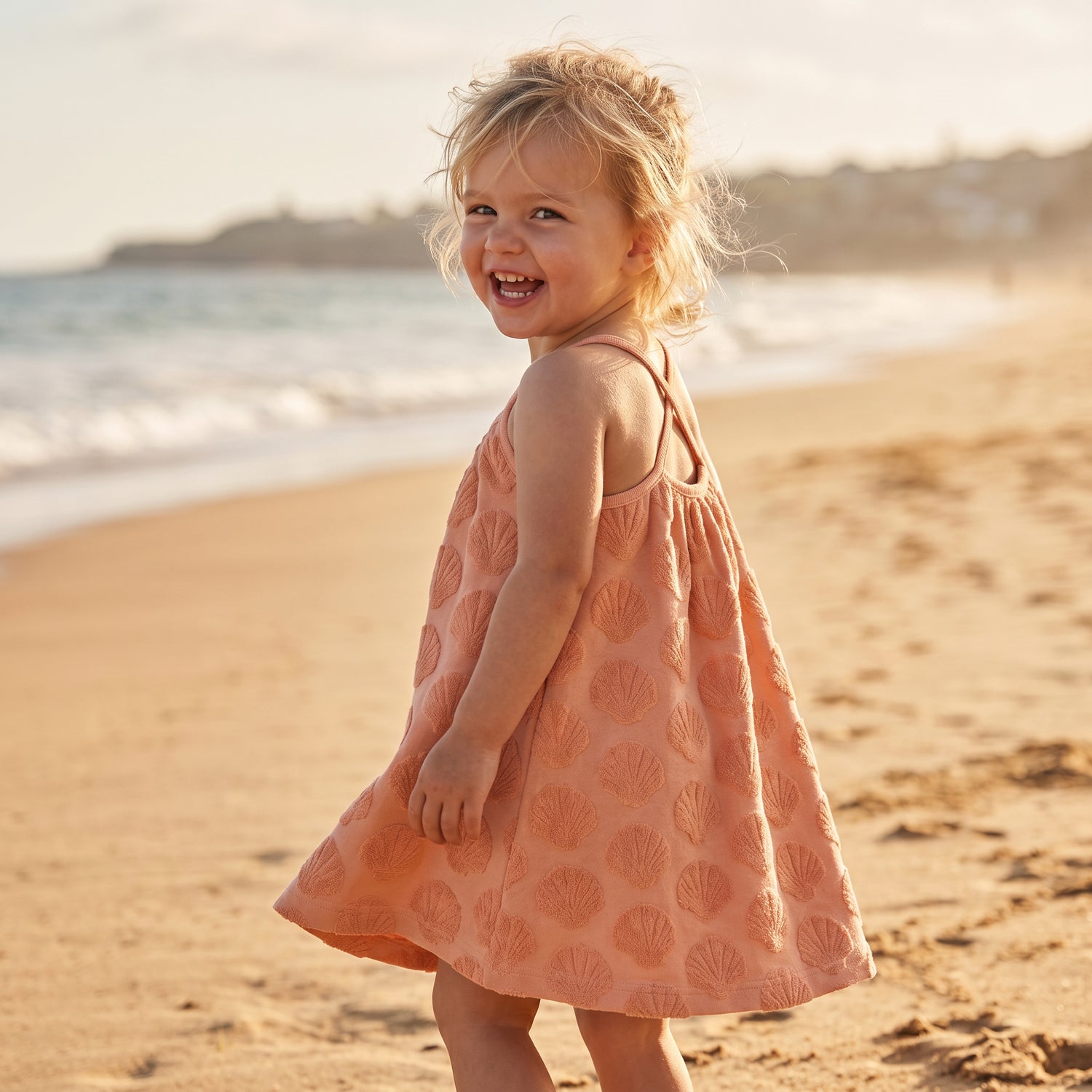 Girls Shell Coral Embossed Terry Dress