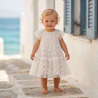 Girls Striped Daisies Cotton Dress with Tulle Details YELL OH!