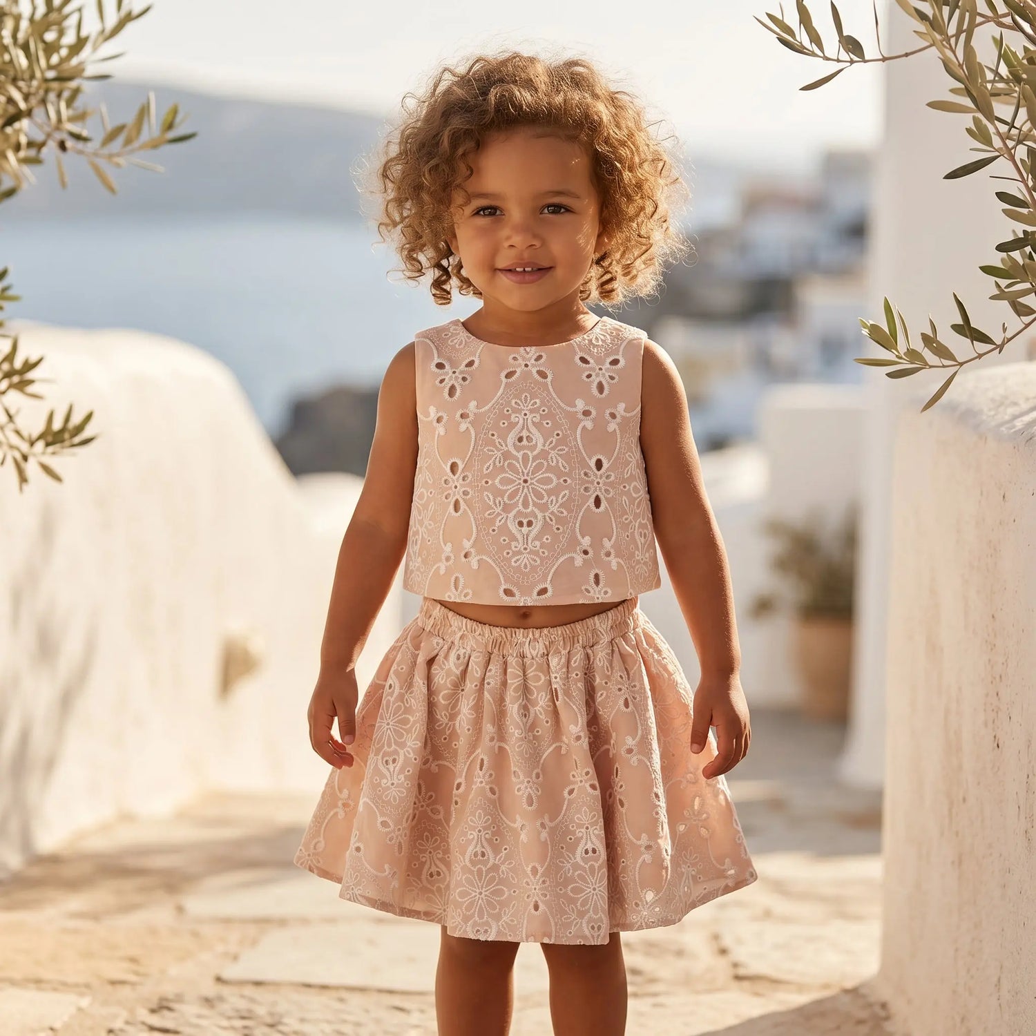Girls Peach Quartz Embroidered Lace Top &amp; Skirt Set YELL OH!