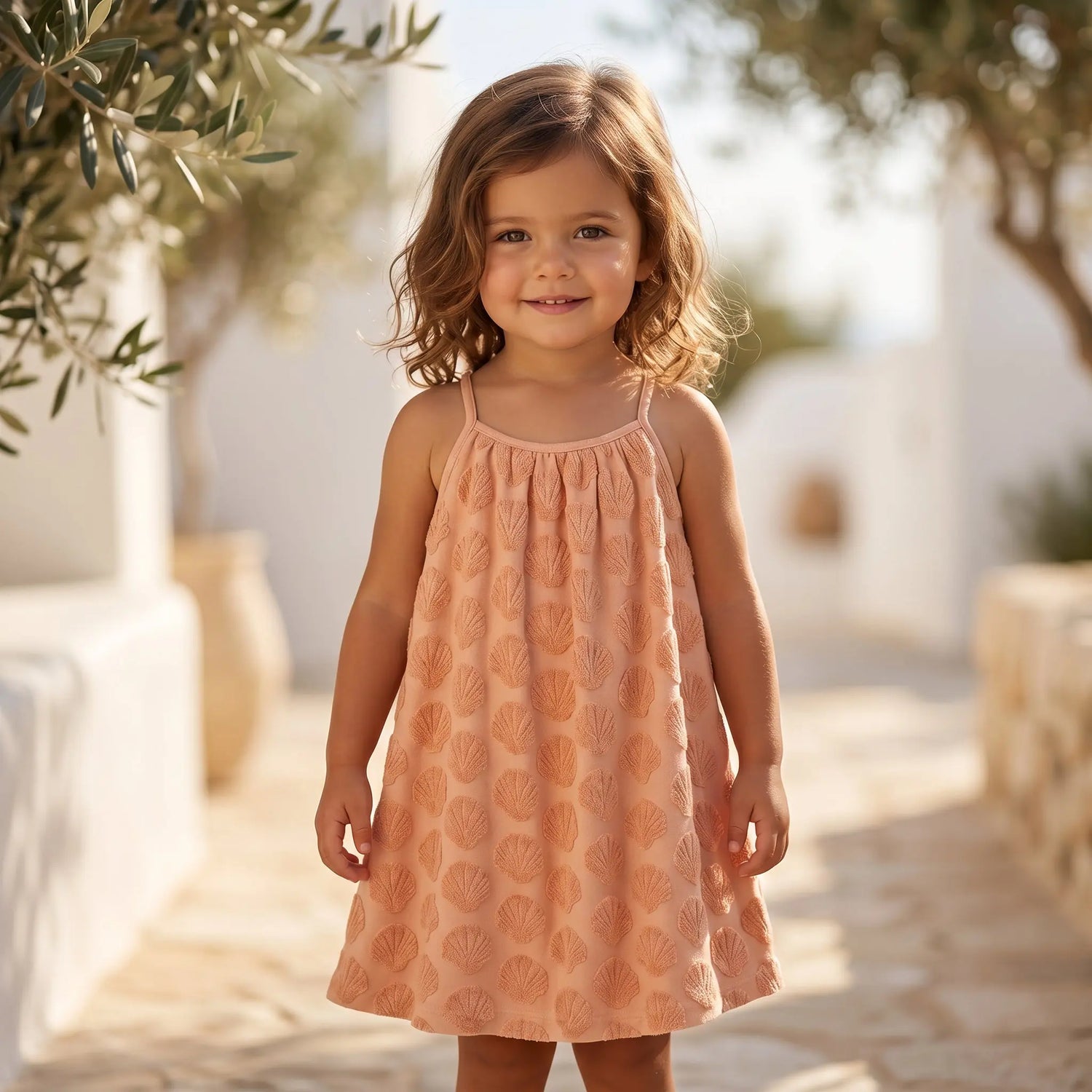Girls Shell Coral Embossed Terry Dress YELL OH!