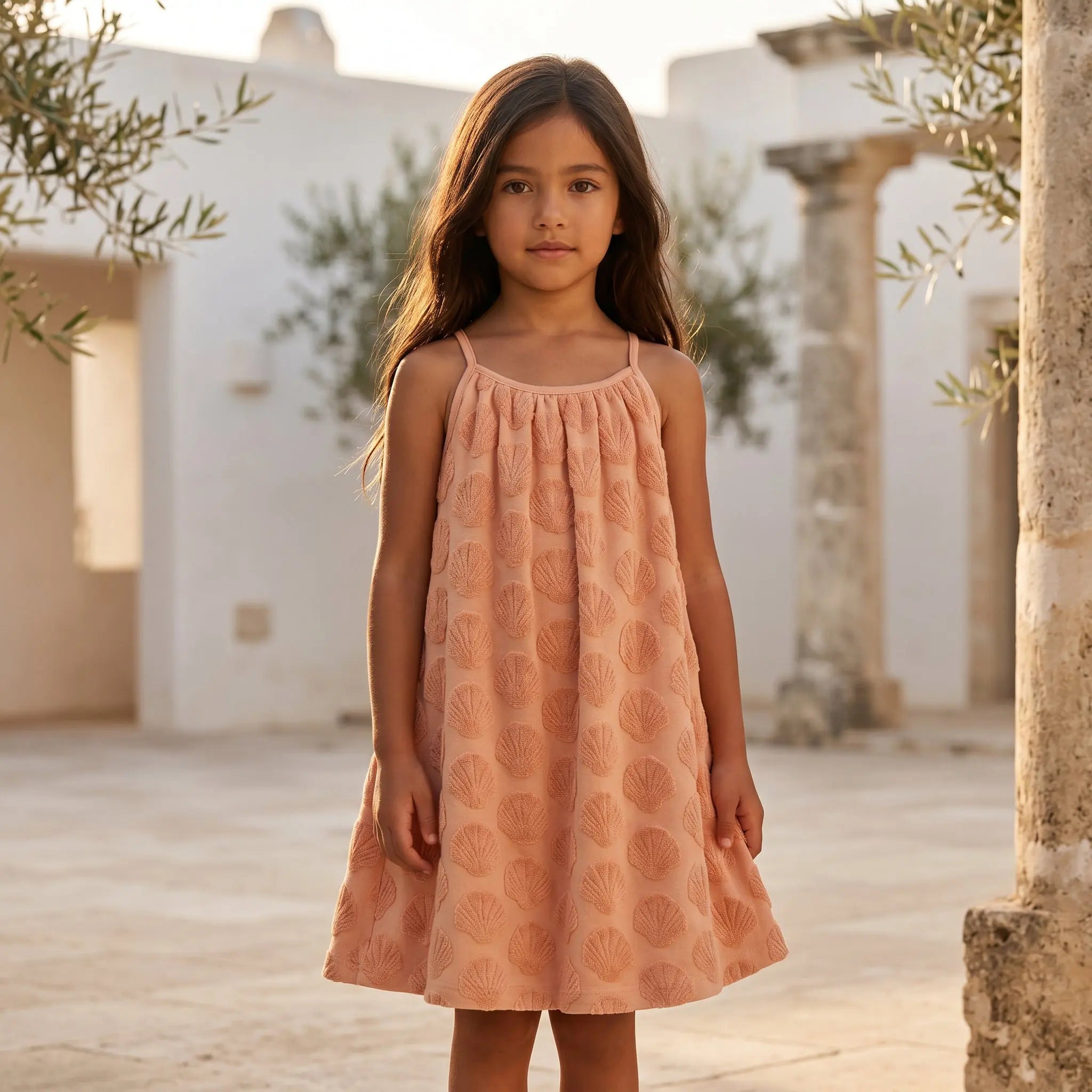 Girls Shell Coral Embossed Terry Dress YELL OH!