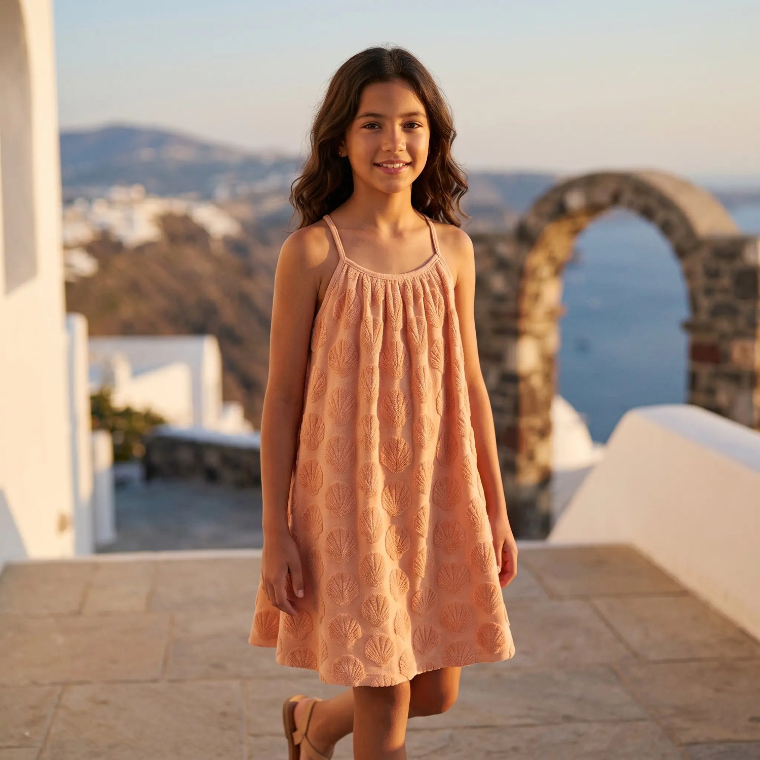 Girls Shell Coral Embossed Terry Dress YELL OH!