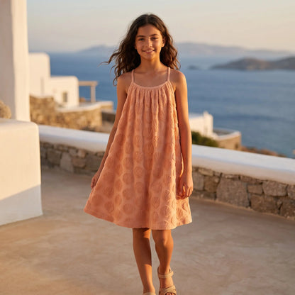 Girls Shell Coral Embossed Terry Dress YELL OH!