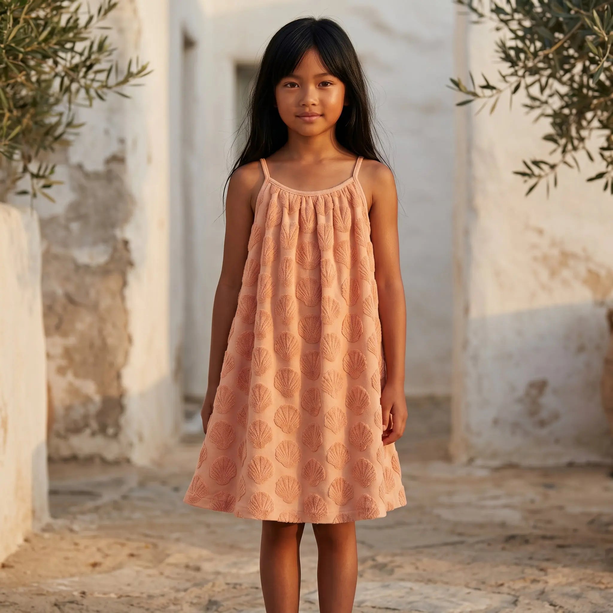 Girls Shell Coral Embossed Terry Dress YELL OH!