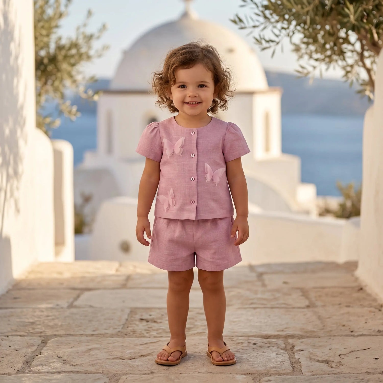 Girls Chateau Rose Linen Shirt &amp; Bermuda Shorts Set YELL OH!