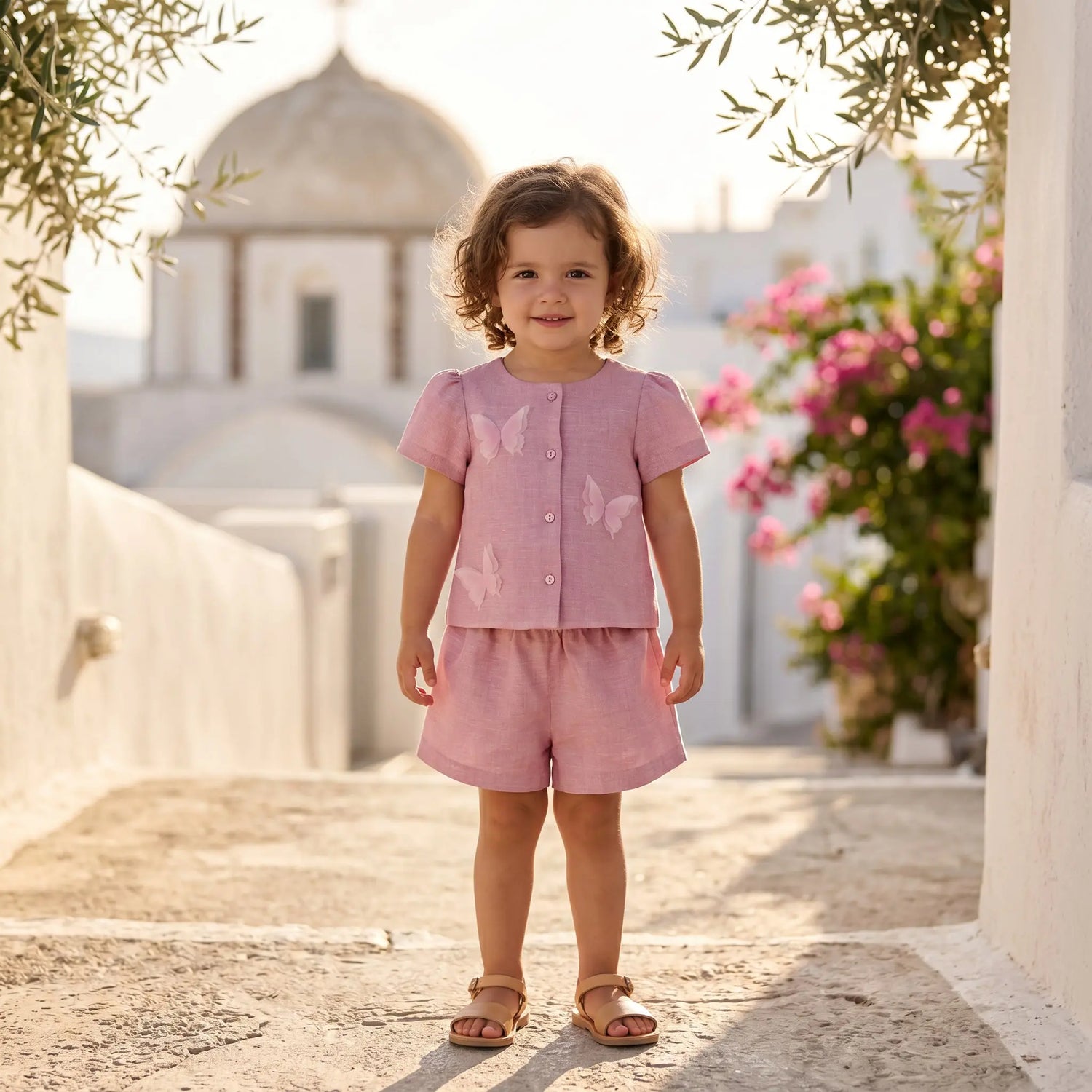 Girls Chateau Rose Linen Shirt &amp; Bermuda Shorts Set YELL OH!