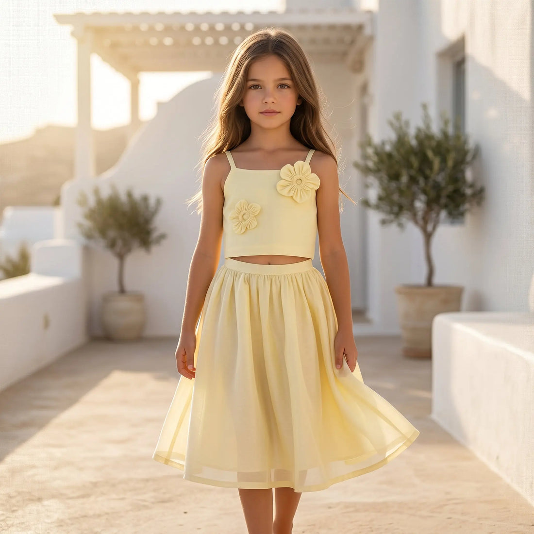 Girls Clia Daisies Sunshine Top &amp; Alba Layers Skirt Set YELL OH!