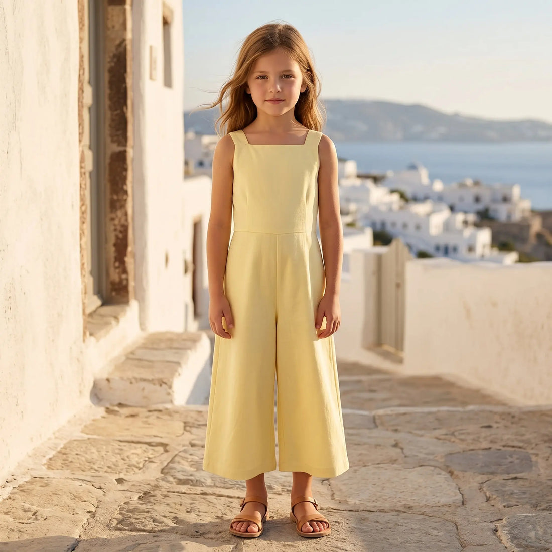 Girls Sunshine Tencel &amp; Linen Jumpsuit with Side Bows YELL OH!
