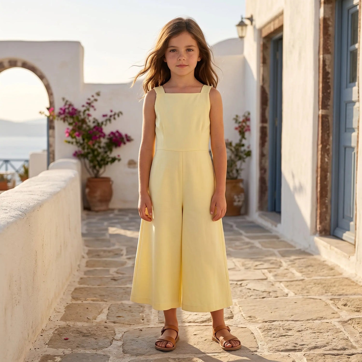 Girls Sunshine Tencel &amp; Linen Jumpsuit with Side Bows YELL OH!