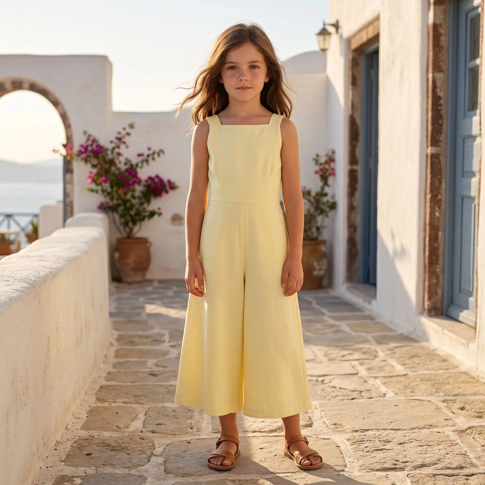 Girls Sunshine Tencel &amp; Linen Jumpsuit with Side Bows YELL OH!