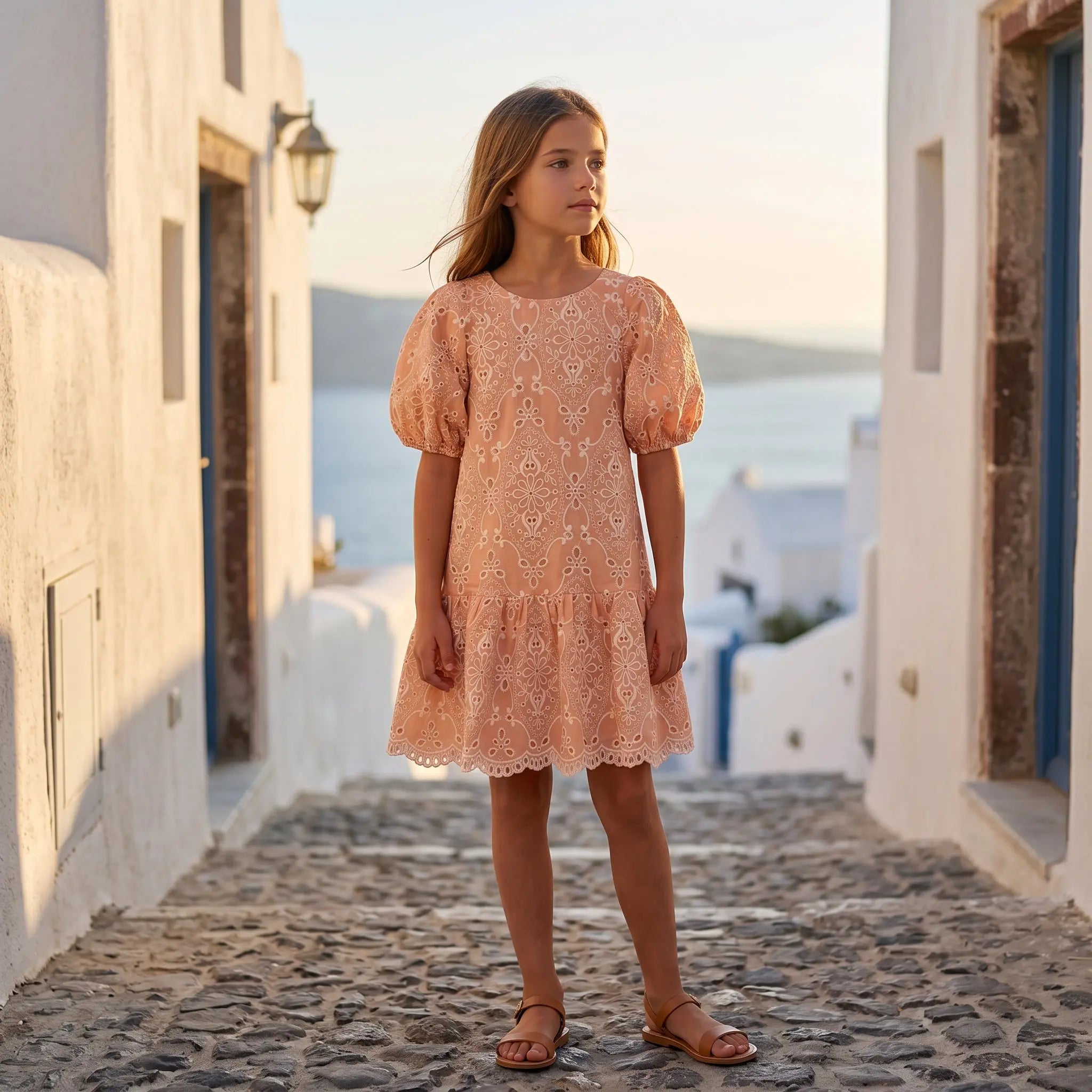 Girls Peach Blossom Embroidered Dress YELL OH!