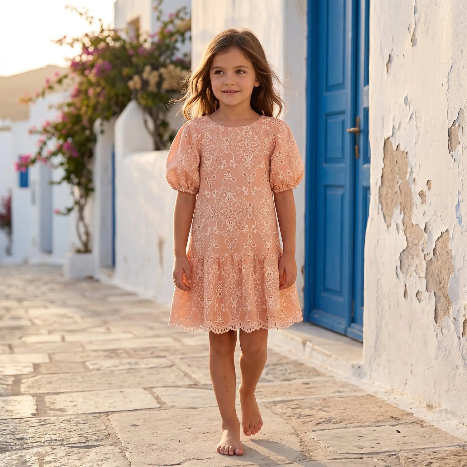 Girls Peach Blossom Embroidered Dress YELL OH!