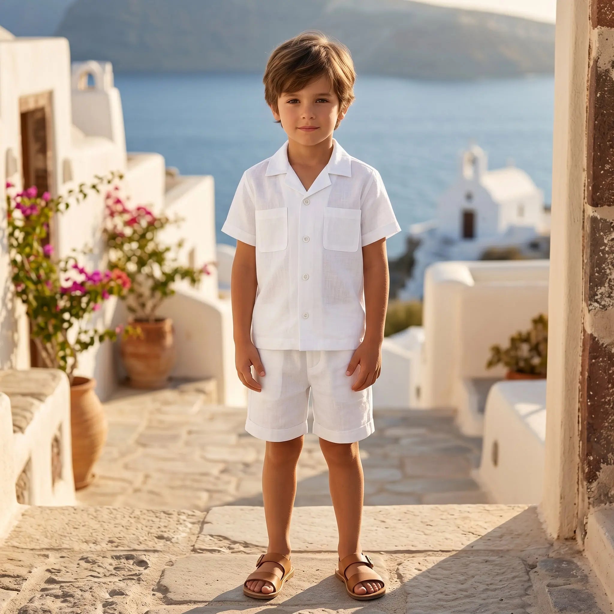 Boys White Linen Button-Down Shirt &amp; Bermuda Shorts Set YELL OH!