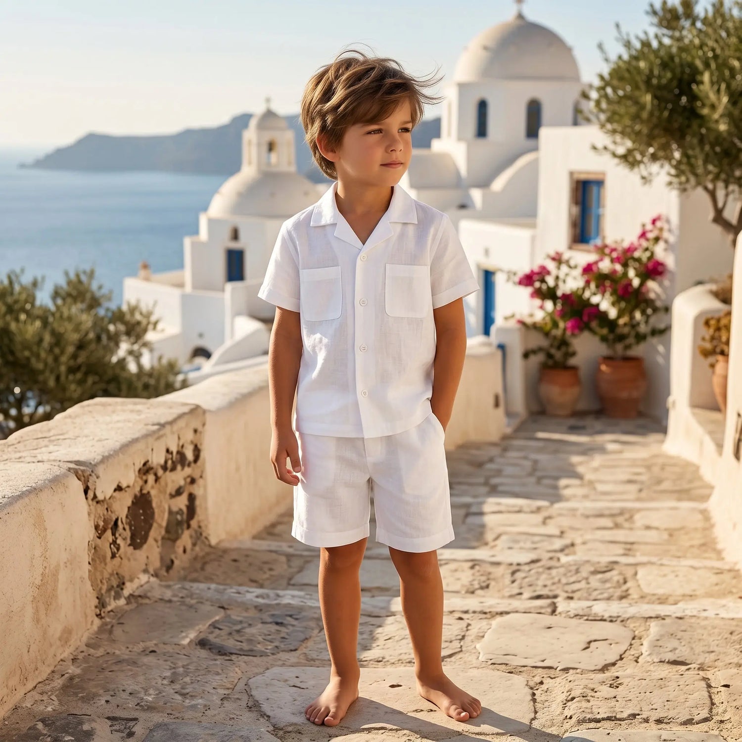 Boys White Linen Button-Down Shirt &amp; Bermuda Shorts Set YELL OH!