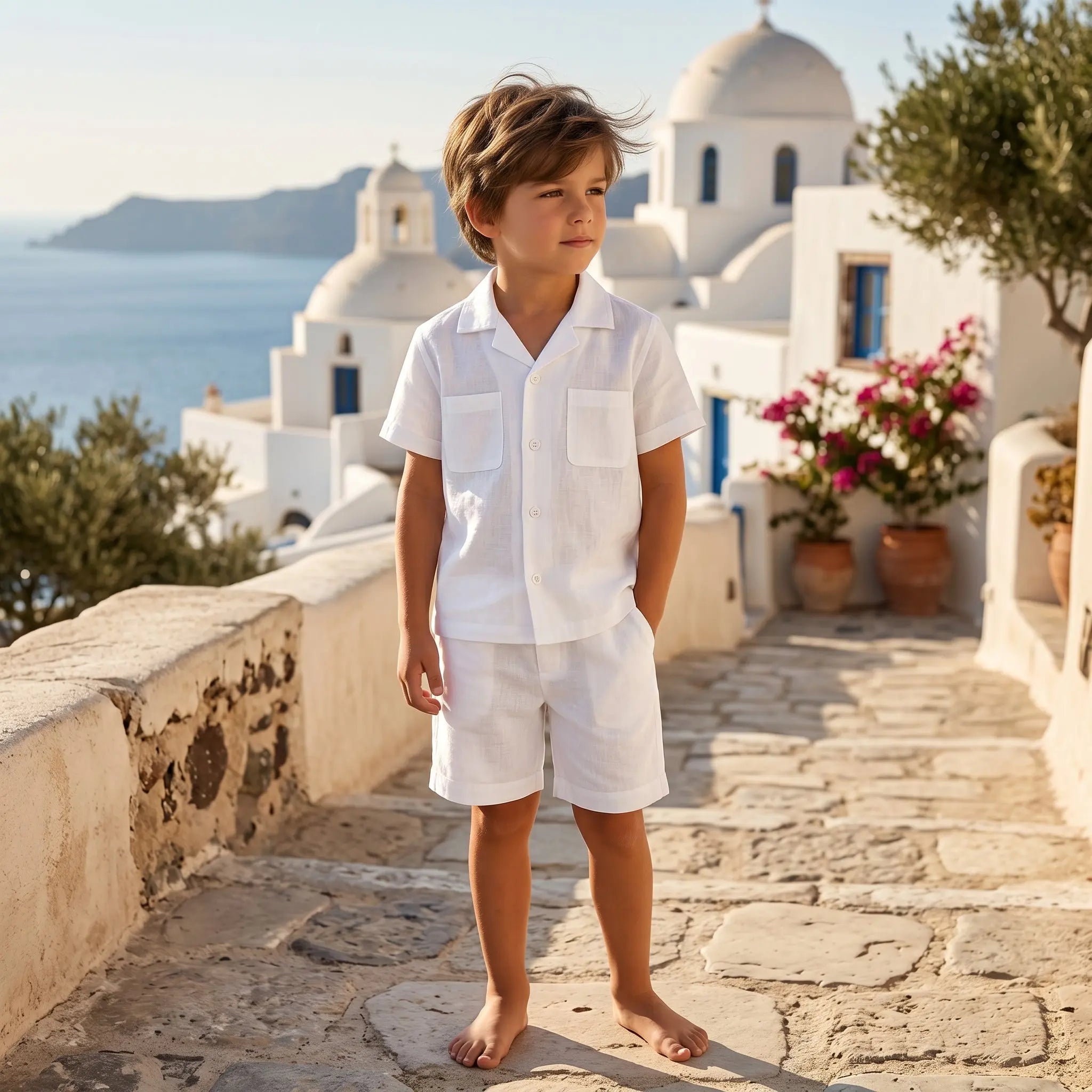 Boys White Linen Button-Down Shirt &amp; Bermuda Shorts Set YELL OH!