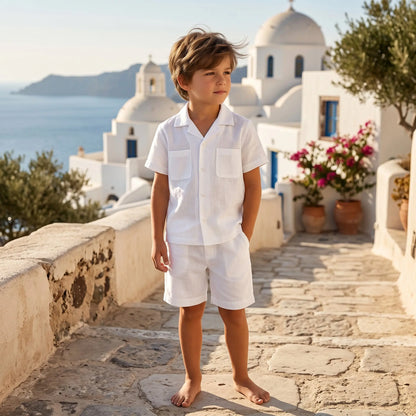 Boys White Linen Button-Down Shirt &amp; Bermuda Shorts Set YELL OH!