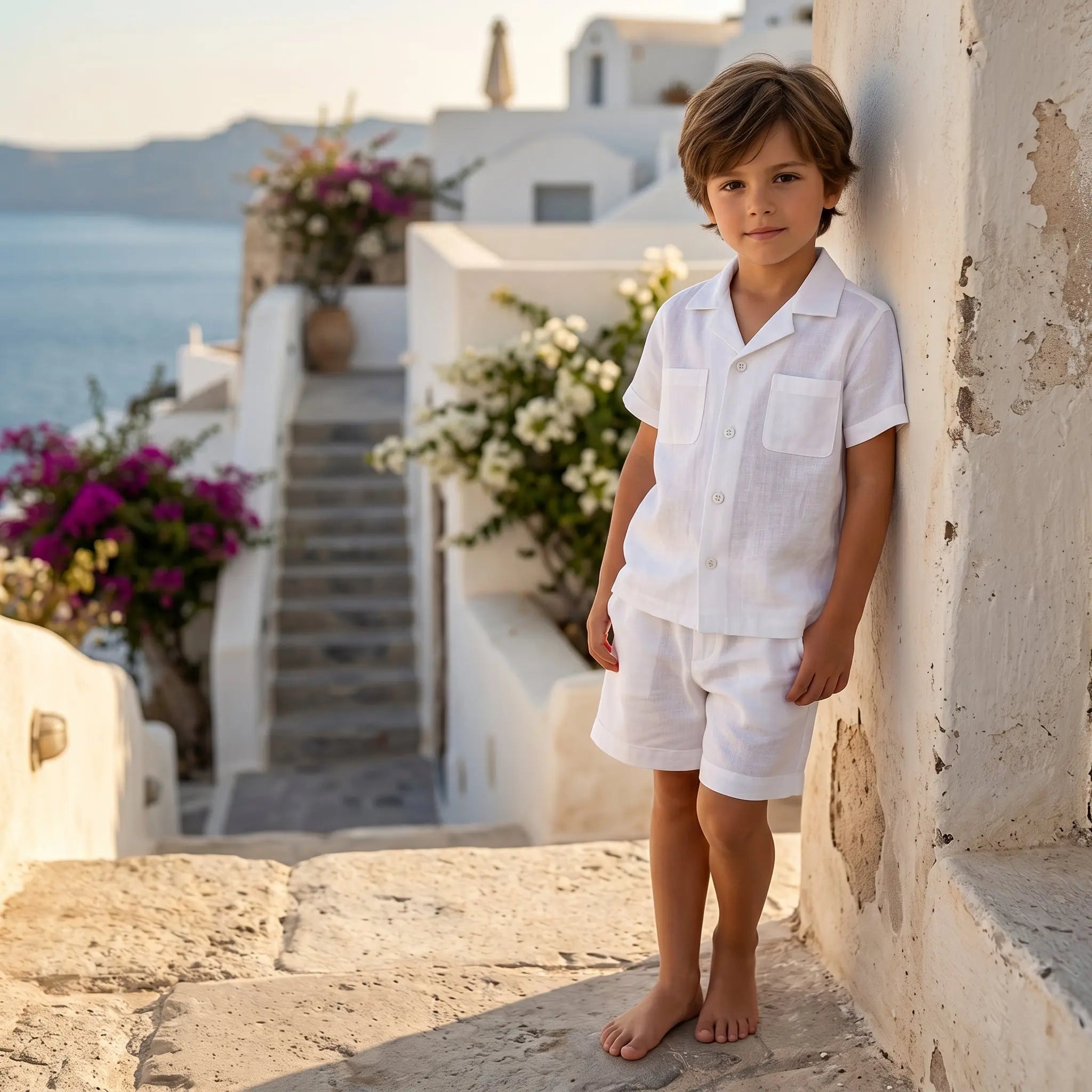 Boys White Linen Button-Down Shirt &amp; Bermuda Shorts Set YELL OH!