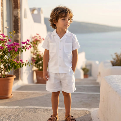 Boys White Linen Button-Down Shirt &amp; Bermuda Shorts Set YELL OH!
