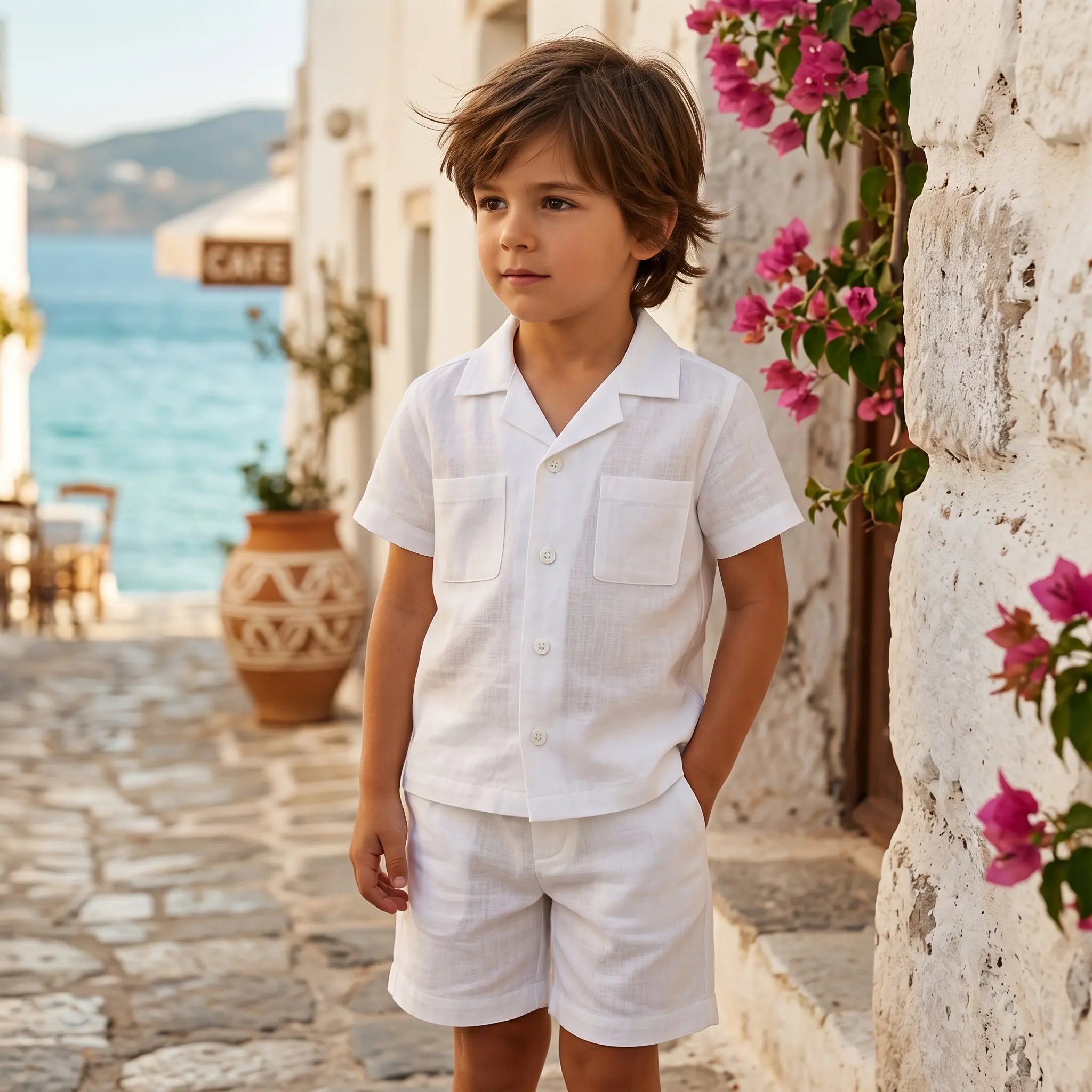 Boys White Linen Button-Down Shirt &amp; Bermuda Shorts Set YELL OH!