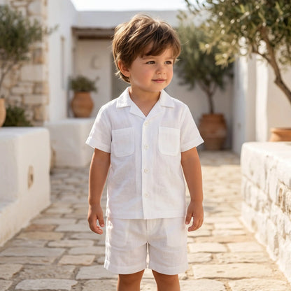 Boys White Linen Button-Down Shirt &amp; Bermuda Shorts Set YELL OH!