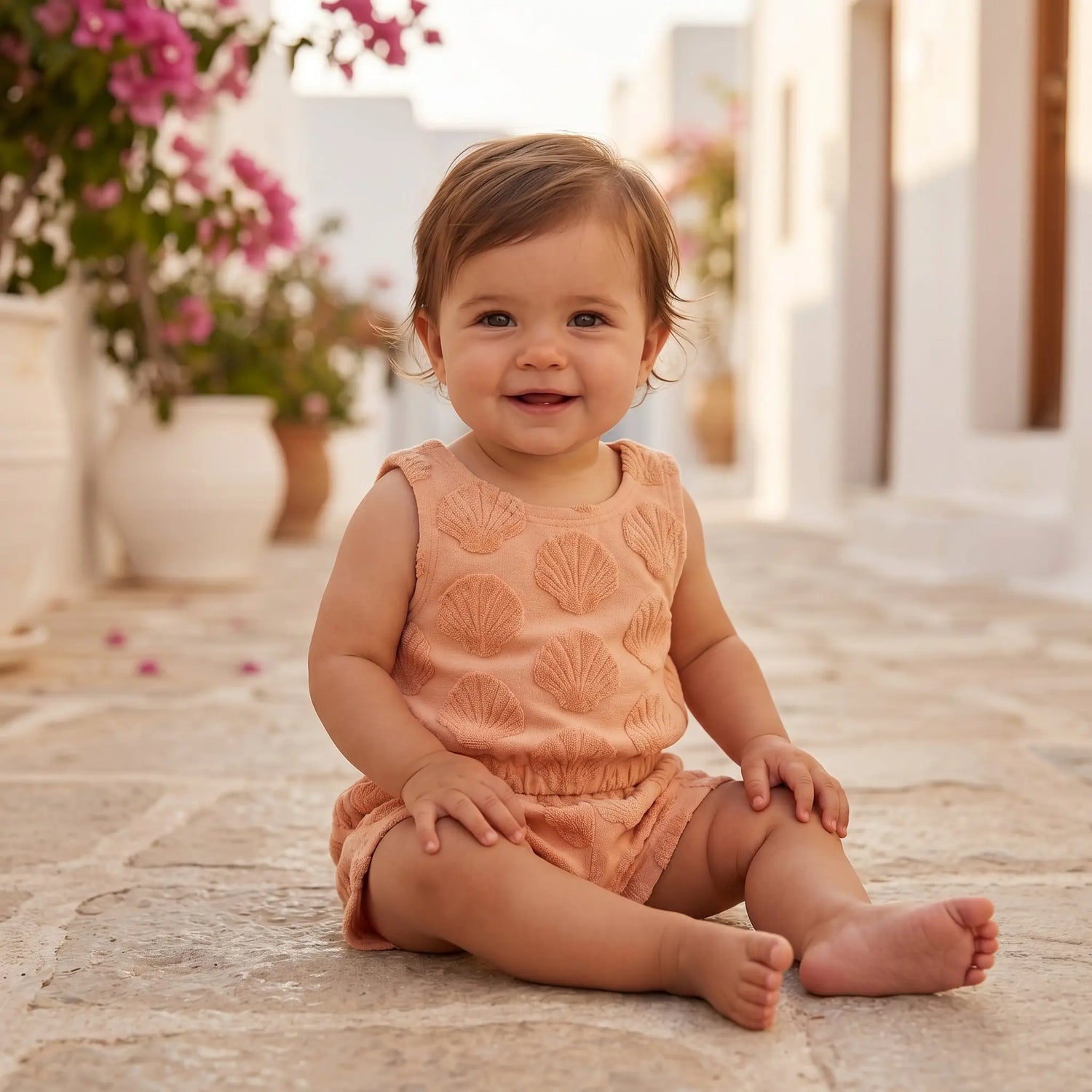 Girls Shell Coral Embossed Terry Top &amp; Shorts Set YELL OH!