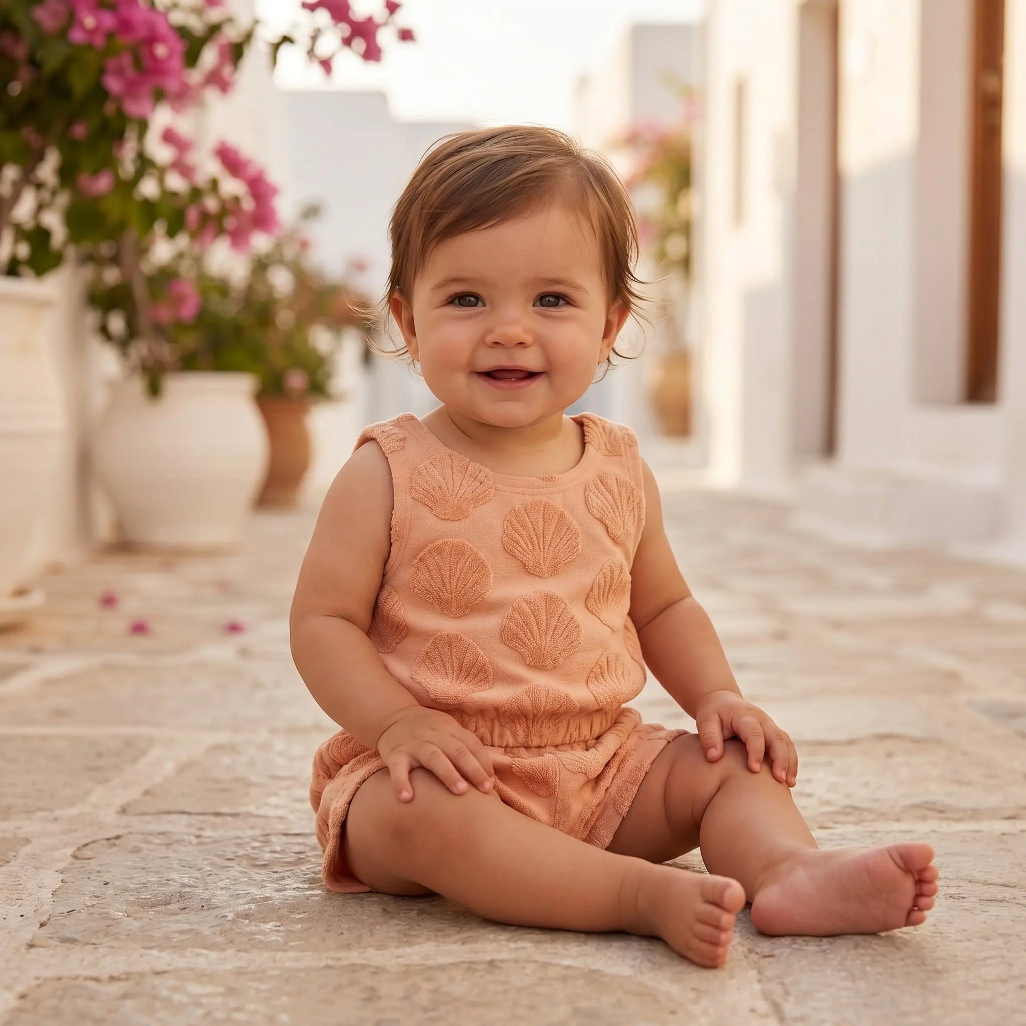 Girls Shell Coral Embossed Terry Top &amp; Shorts Set YELL OH!