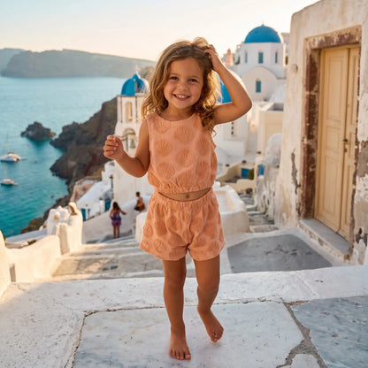 Girls Shell Coral Embossed Terry Top &amp; Shorts Set YELL OH!