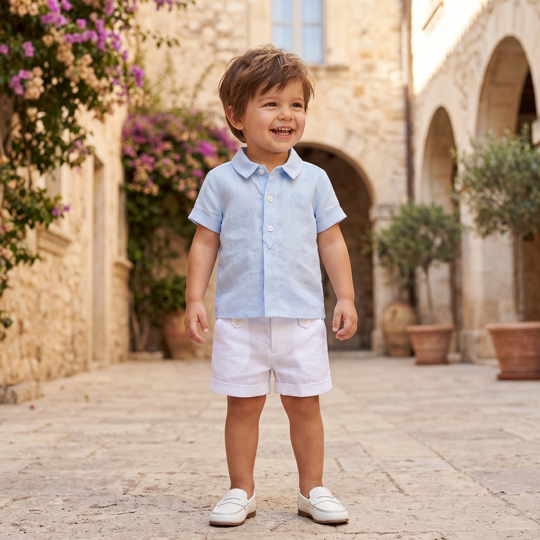 Boys Sky Blue Linen Shirt