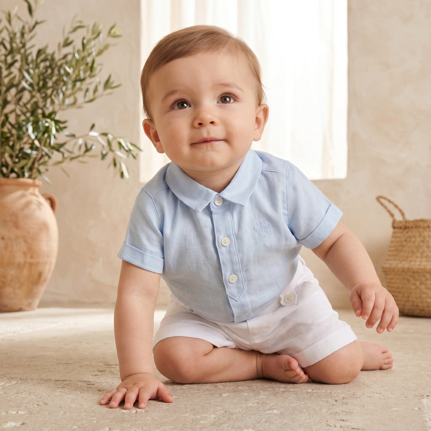 Boys Sky Blue Linen Shirt