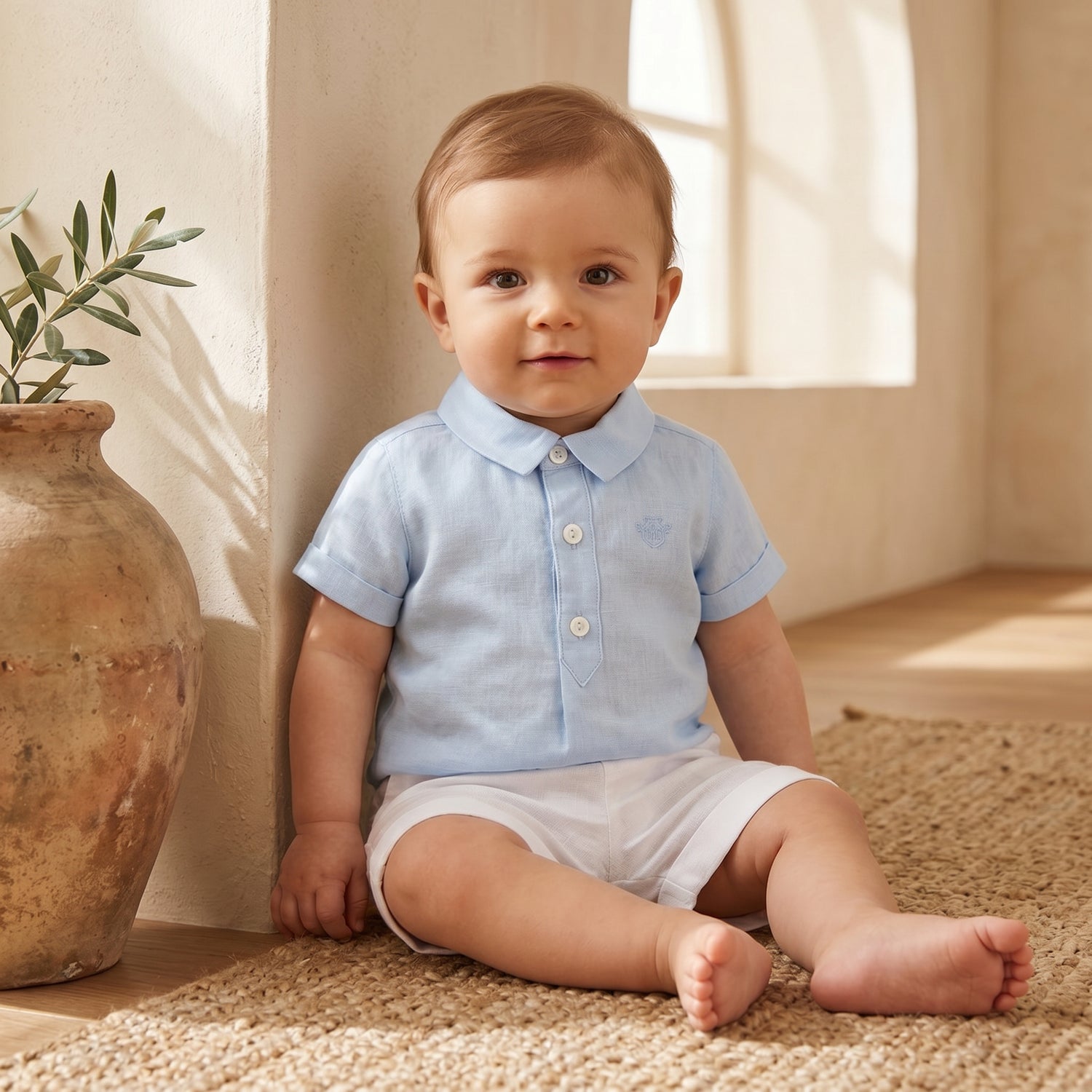 Boys Sky Blue Linen Shirt