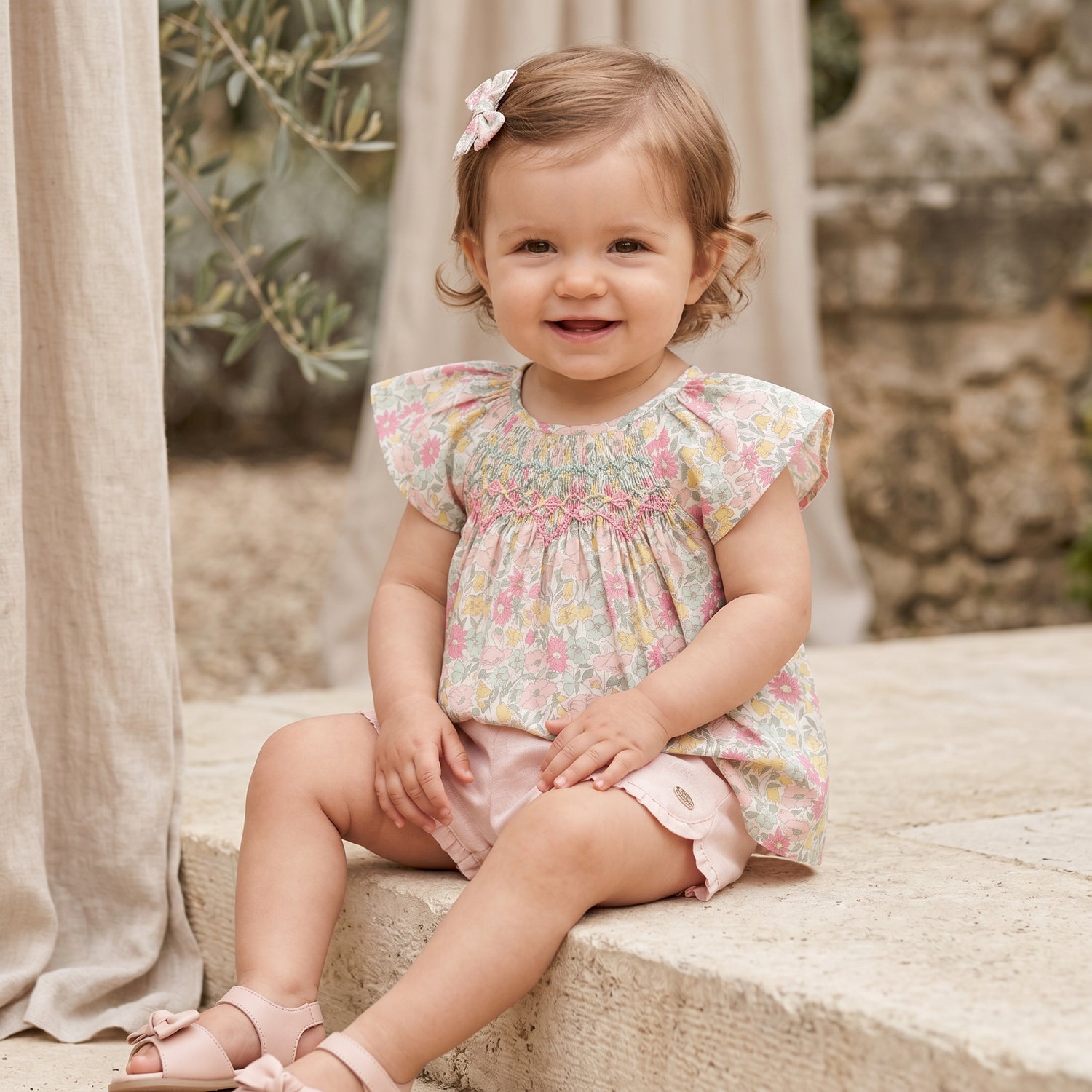 جيرلز ليبرتي برينت بلوزة &amp; بيل بينك لينن شورتس سيت