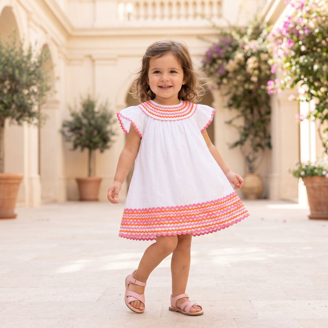 Girls White Cotton Summer Dress