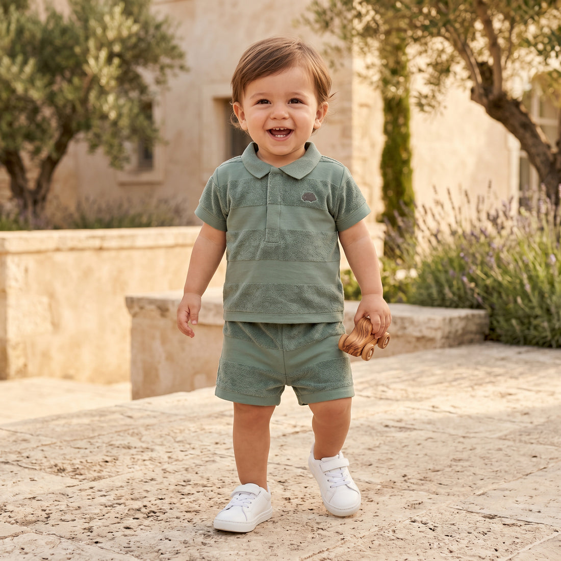 Boys Khaki Striped T-Shirt &amp; Shorts Set