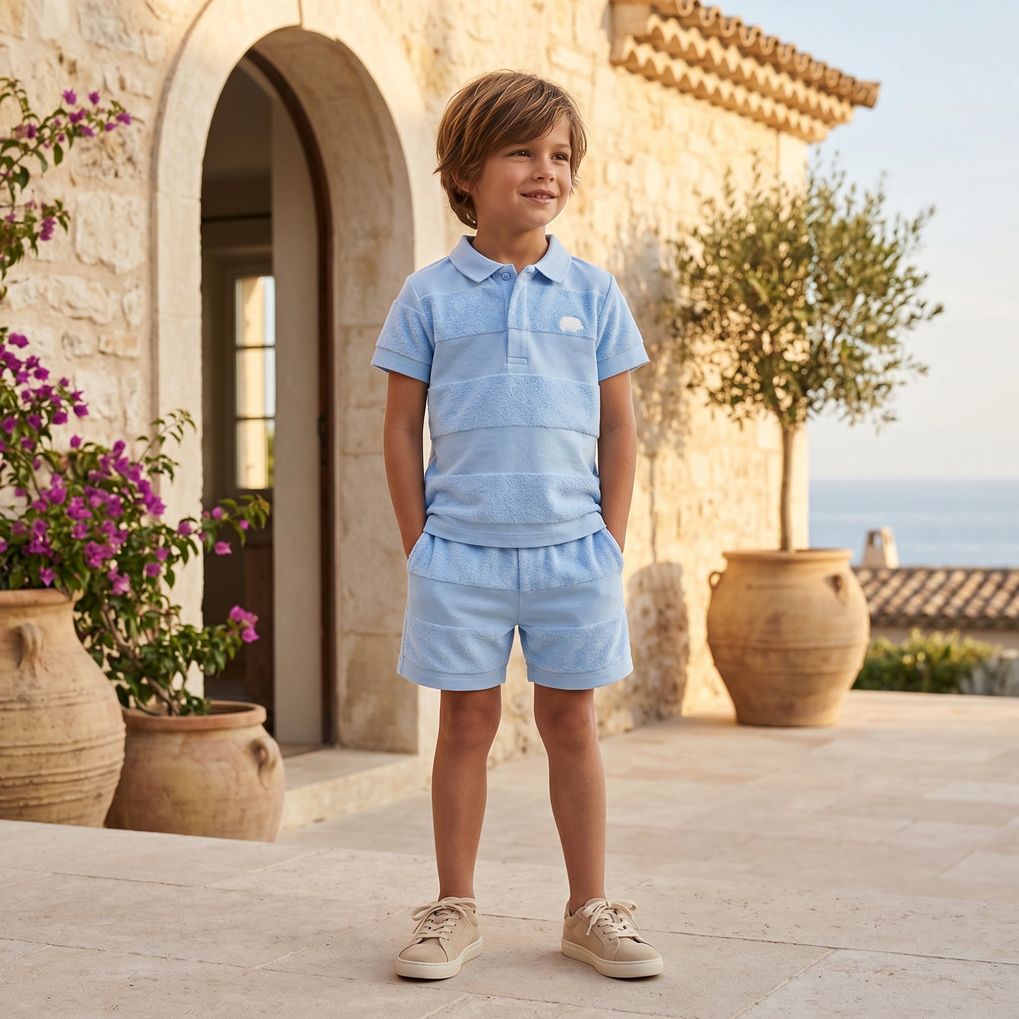 Boys Blue Cloud Striped T-Shirt &amp; Shorts Set