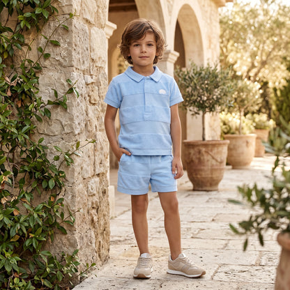 Boys Blue Cloud Striped T-Shirt &amp; Shorts Set