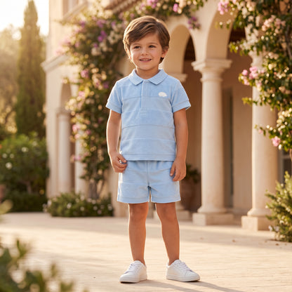 Boys Blue Cloud Striped T-Shirt &amp; Shorts Set