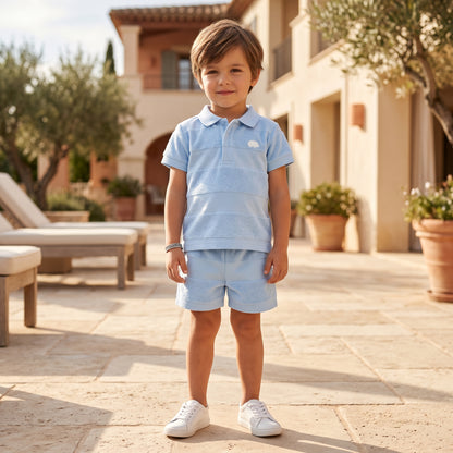 Boys Blue Cloud Striped T-Shirt &amp; Shorts Set