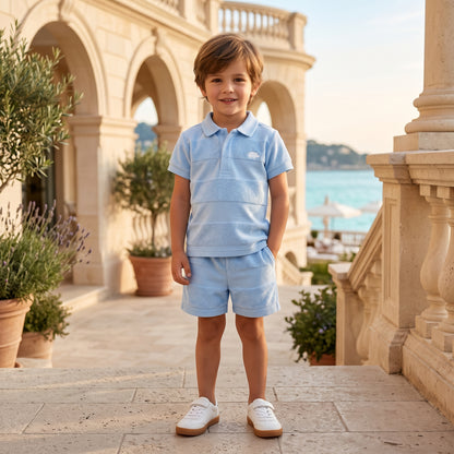 Boys Blue Cloud Striped T-Shirt &amp; Shorts Set