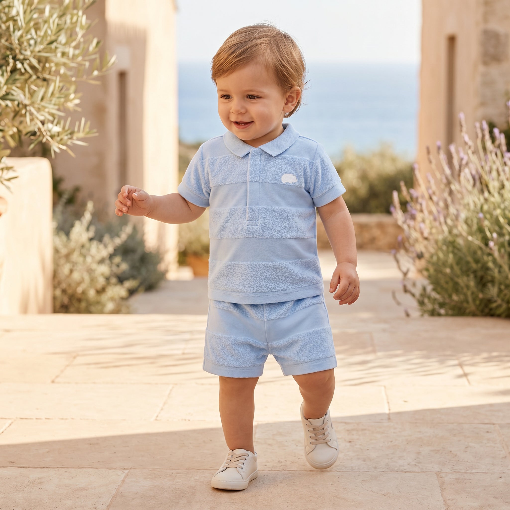 Boys Blue Cloud Striped T-Shirt &amp; Shorts Set