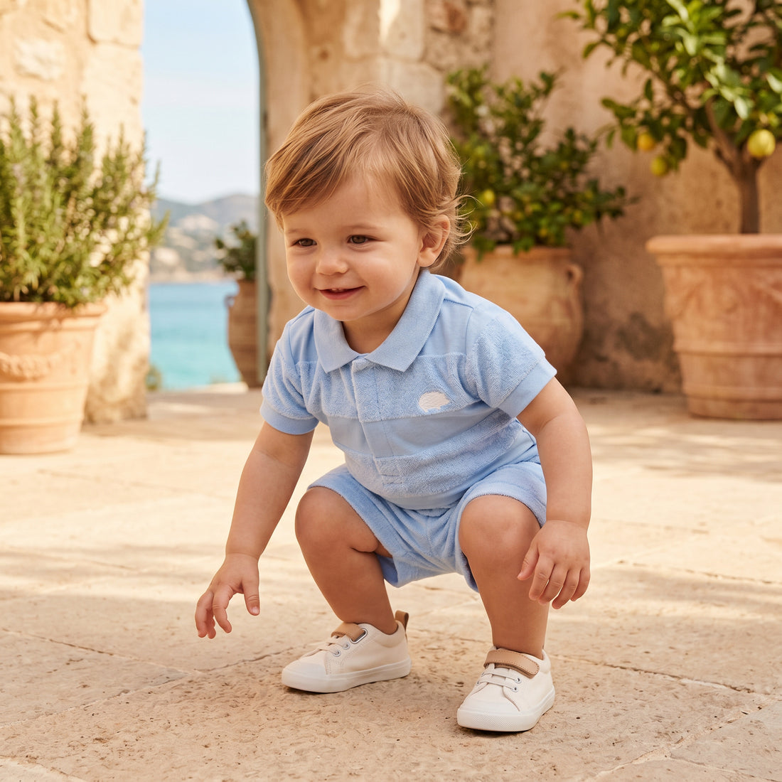 Boys Blue Cloud Striped T-Shirt &amp; Shorts Set